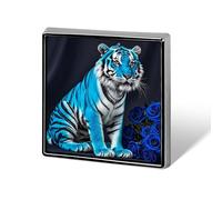 Broche carrée en alliage d'aluminium, motif tigre rose bleu, badge décoratif tendance pour hommes et femmes, sacs à dos, vêtements, vestes, cadeaux