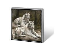 Broche carrée en alliage d'aluminium, motif tigres blancs, badge décoratif tendance pour hommes et femmes, sacs à dos, vêtements, vestes, cadeaux