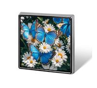 Broche carrée en alliage d'aluminium, papillons bleus, fleurs blanches, badges décoratifs pour hommes et femmes, sacs à dos, vêtements, vestes, cadeaux
