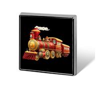 Broche carrée en émail représentant un train de Noël, idéale pour décorer chapeaux, vêtements et sacs. Décoration artisanale et cadeaux.