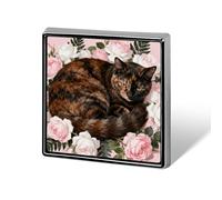 Broche carrée en forme de chat en forme de rose en écaille de tortue - Broche tendance en alliage émaillé pour chapeau, chemise, vêtements, sacs