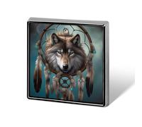 Broche carrée en métal 3D attrape-rêves loup imprimé, badge carré pour sac à dos ou revers