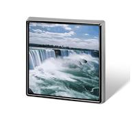 Broche carrée en métal imprimée des chutes du Niagara, insigne carré pour sac à dos ou revers de veste