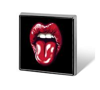 Broche carrée en métal représentant des lèvres et une langue rouges, insigne à épingler pour veste, chapeau ou sac, accessoire de décoration