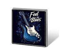 Broche carrée guitare « Feel The Blues » - Insigne en métal - Accessoire de décoration pour veste, chapeau ou sac