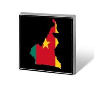 Broche carrée humoristique avec drapeau et carte du Cameroun (1,8 cm), accessoire de mode pour hommes et femmes.