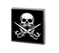 Broche carrée humoristique « Coiffeur, je vais te couper » en forme de crâne, 1,8 cm, accessoire de mode pour hommes et femmes.