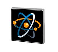 Broche carrée humoristique sur le thème des atomes, 1,8 cm, accessoire de mode pour hommes et femmes.