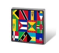 Broche carrée imprimée avec le drapeau national des Caraïbes et des Antilles, épingle à bouton, épingle à cravate, décoration pour sac à dos pour homme et femme