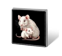 Broche carrée imprimée avec une mère mignonne et des petits rats, épingle à bouton, épingle à cravate, décoration pour sac à dos pour homme et femme