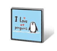 Broche carrée « J’aime mes pingouins » - Insigne en métal - Accessoire de veste, chapeau ou sac - Décoration