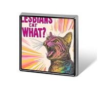 Broche carrée « Lesbiennes mangent ce que chat », insigne en métal, accessoire de veste, chapeau ou sac, décoration