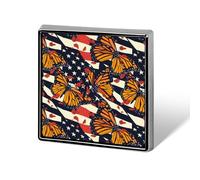 Broche carrée personnalisée Papillon Monarque Drapeau Américain, idéale pour un mariage ou un anniversaire. Cadeau parfait pour femme ou homme.