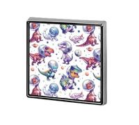 Broche carrée personnalisée représentant un dinosaure astronaute amusant, pour femme et homme