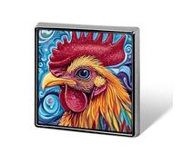 Broche carrée psychédélique en forme de tête de coq, insigne en métal, épinglette pour veste, chapeau ou sac, accessoire de décoration