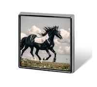 Broche carrée représentant des chevaux noirs et blancs au galop, idéale pour décorer un sac à dos, un chapeau, une veste, une chemise ou un costume. Cette broche mignonne et décorative est parfaite po