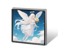Broche carrée représentant un ange aux cheveux blancs, idéale pour décorer un sac à dos, une veste, une chemise ou un costume. Cette broche mignonne est un accessoire de mode tendance pour femmes et h
