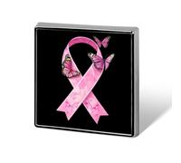 Broche carrée tendance avec ruban rose et papillon, symbole de lutte contre le cancer du sein, pour hommes et femmes. Badges en métal amusants à accrocher à une veste, un sac ou un chapeau.