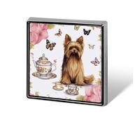 Broche carrée tendance en forme de Yorkshire Terrier avec papillons et roses en alliage émaillé pour chapeau, chemise, vêtements, sacs