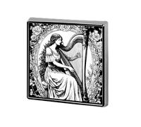 Broche carrée vintage représentant une harpiste à la rose, insigne en métal, accessoire de décoration pour veste, chapeau ou sac.