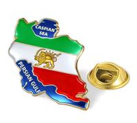 Broche carte de l'Iran en acier inoxydable avec drapeau de la Perse, lion et couronne du soleil, Faravahar/Derafsh Kaviani, persan iranien, épingles, insigne souvenir, One Size, Acier inoxydable, Pas