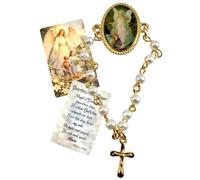 Broche catholique en forme d'ange gardien avec croix et perles en acrylique - Cadeau inspirant pour première communion ou confirmation avec carte sainte fabriquée aux États-Unis