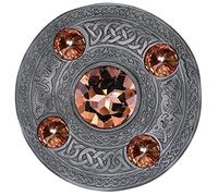 Broche celtique - Épingle à kilt écossais, argent antique 5 pierres scintillantes mouche verte broche à carreaux 10 cm broche pour homme et femme, châle, écharpe et kilt tartan accessoire, 10cm, Métal