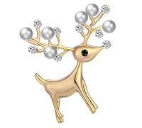 Broche Cerf de Noël en Alliage avec Perles et Cristaux | Finition Fine, Couleur Or, pour Banquet et Cérémonie de Remise de Diplôme, Présent pour Amis