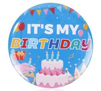 Broche « C'Est Mon Anniversaire », 5,8 cm de Diamètre Broche Joyeux Anniversaire Broche pour Garçons et Filles Badge Mignon pour Femmes Hommes Cadeaux Décorations de Fête (Bleu)