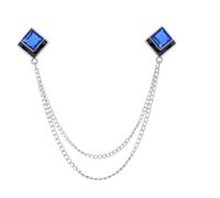 Broche Chaîne Broche géométrique en cristal for hommes, chaîne à pampilles, épingle revers, bijoux de col chemise, accessoires fête mariage(Sliver Blue)