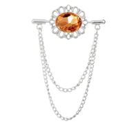 Broche Chaîne Vintage homme gland chaîne ovale strass collier broche femme boucle épinglette costume chemise vêtements accessoires(Silver Yellow)