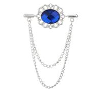 Broche Chaîne Vintage homme gland chaîne ovale strass collier broche femme boucle épinglette costume chemise vêtements accessoires(Silver Blue)
