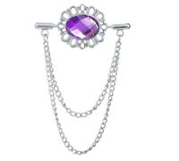 Broche Chaîne Vintage homme gland chaîne ovale strass collier broche femme boucle épinglette costume chemise vêtements accessoires(Silver Purple)