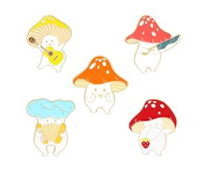 Broche Champignon Dessin Animé 5 Pièces en Alliage, Goutte d'Huile | Badge Champignon Délicat, Style Créatif et Amusant, pour Fêtes et Usage Quotidien, Lot de Cinq