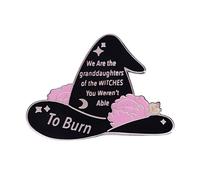 Broche chapeau de sorcière en émail - 4 cm - Avec accents floraux roses - Avec texte habilitant - Accessoires d'Halloween - Alliage léger de 10 g - Accessoire gothique