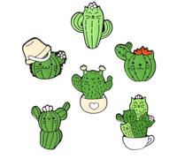 Broche Chat Cactus Vert en Alliage, Lot de 6 Pièces | Décoration Cartoon Créative, Style Chic Délicat, Présent Original pour Collection Style Aléatoire
