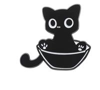 Broche chat : drôle tasse d'eau dessin animé chat avec balai - épingle en émail, Klein, Métal non précieux