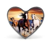Broche chat en forme de cœur, motif chevaux au galop, style art moderne du milieu du siècle - Accessoire de costume unisexe, broche légère en émail de 2,5 cm, idéale pour sacs à dos, chapeaux, sacs et