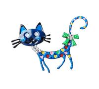 Broche chat pour les femmes chaton broche émail bleu Animal épinglette avec noeud vert points colorés pour la robe accessoires cadeaux de fête
