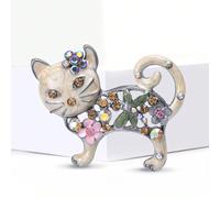 Broche chat vintage à fleurs avec des strass scintillants - épingle féline fantaisiste pour décorer manteau/sac et cadeau pour amateurs de chats RégulierAlliage de zinc