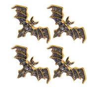 Broche Chauve-souris Vintage Ornée de Cristaux 4pcs | Alliage de Zinc, Noir, Fixation Stable, Léger, Soirée Saisonnière, Style Gothique pour Adultes, Unisexe