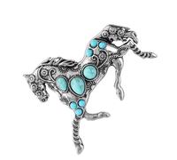 Broche cheval en alliage avec détails synthétiques turquoises - Légère et polyvalente - Accessoire pour écharpe, costumes et chemises, taille unique, Comme décrit