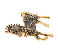 Broche Cheval Vintage pour Femme en Alliage avec Pierre Noire | Édition 2026, Style Rétro, Bijou Amulette pour Nouvel An Chinois, Looks Festifs