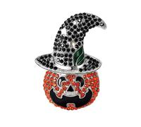 Broche Citrouille Strass Chapeau De Sorcière Mignon Zirconium Élégant Pour Femme Homme Accessoire Fête Halloween Thanksgiving Automne Épingle à Cravate Écharpe Robe Cadeau Souvenir (Noir)