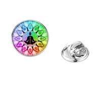 Broche classique OHM OM AUM Bouddha Lotus 7 Chakra coloré Mandala Fleur de vie Pin's Badge Yoga Bijoux, Verre