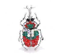 Broche Coccinelle Vert et Rouge Créative pour Femme - Broche Insecte Strass Tendance, One Size, Métal