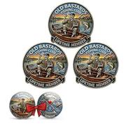 Broche commémorative du pêcheur éternel - Épingle du club de pêche Old Bastards avec pièces assorties, motif squelette vintage en émail, inscription humoristique « Pas de moufette »