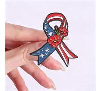 Broche commémorative patriotique en forme de ruban de drapeau américain avec coquelicots commémoratifs en émail rouge, blanc, bleu pour la journée des anciens combattants le 4 juillet