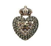 Broche compacte en forme de cœur en strass en forme de couronne, ton or | Bordure aspect perlé doré, détails accrocheurs, pour pulls, chemises, accessoires, vêtements de fête