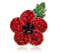 Broche coquelicot rouge en émail avec ruban fleurs et feuilles vertes Lest We Forget Legion, Argent flashé or rose